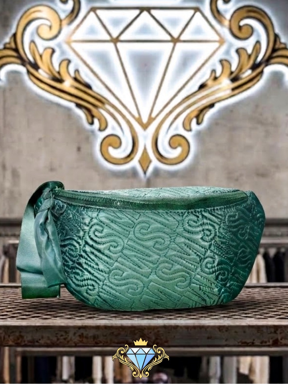 Steve Madden Green Embossed Logo Sling Crossbody Bag | Multi-Pocket Fanny Pack